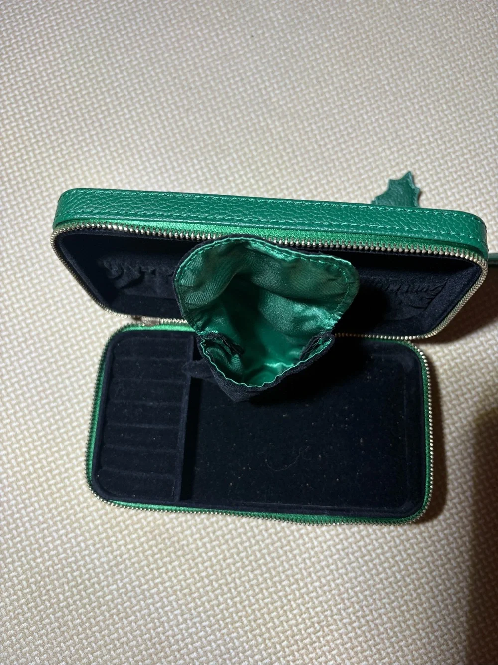 Pandora Emerald Green Pebbled Leather Jewelry Travel Case - 2 piece